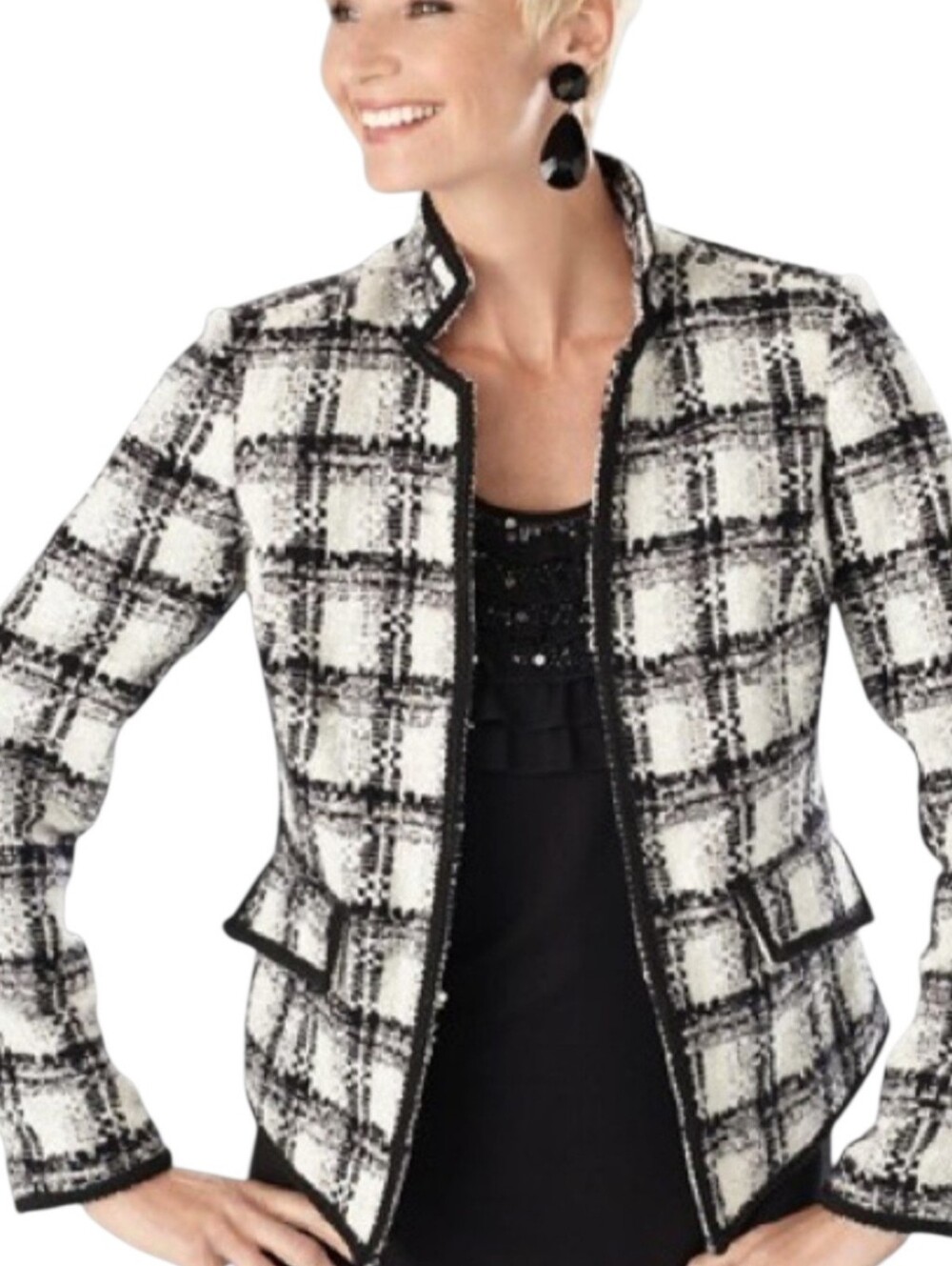 Chico's White & Black Textured Shimmer Tweed Jacket Size 2
